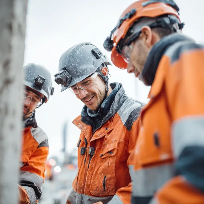 Kollegen besprechen sich auf der Baustelle