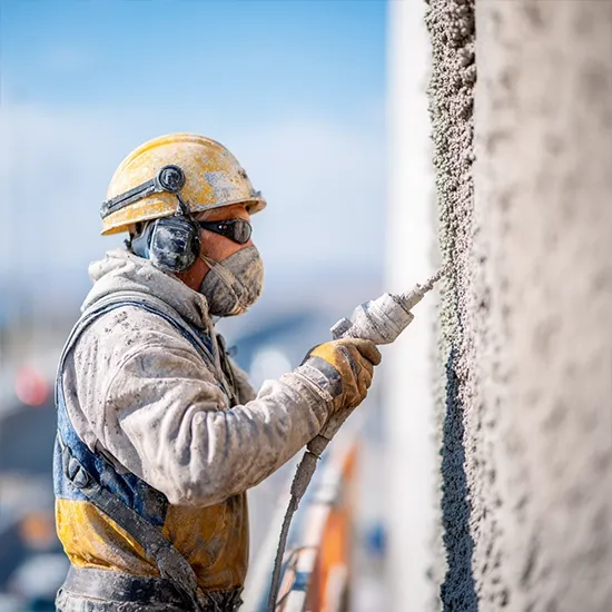 Facharbeiter beim Spritzbetonauftrag